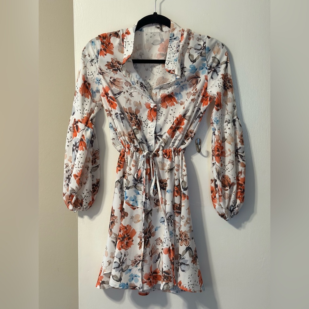 Floral Button-Down Drawstring Waist Summer Dress
